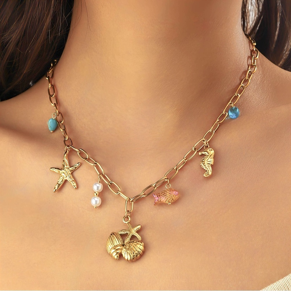 Sea/Ocean-Inspired 18K Gold Plated Charm Necklace - Picture 2 of 4
